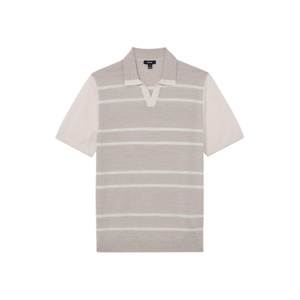 REISS Miles Merino Wool Striped-Knit Polo Jumper